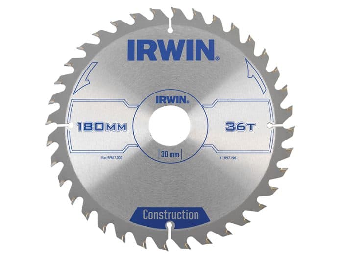 IRWIN IRW1897196 Construction Circular Saw Blade 180 x 30mm x 36T ATB
