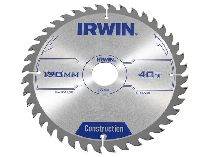 IRWIN IRW1897200 Construction Circular Saw Blade 190 x 30mm x 40T ATB