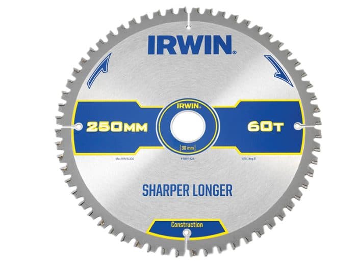 IRWIN IRW1897426 Construction Mitre Circular Saw Blade 250 x 30mm x 60T ATB/Neg