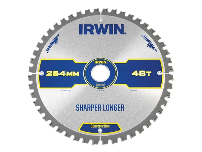 IRWIN IRW1897428 Construction Mitre Circular Saw Blade 254 x 30mm x 48T ATB/Neg