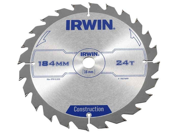 IRWIN IRW1907699 Construction Circular Saw Blade 184 x 16mm x 24T ATB