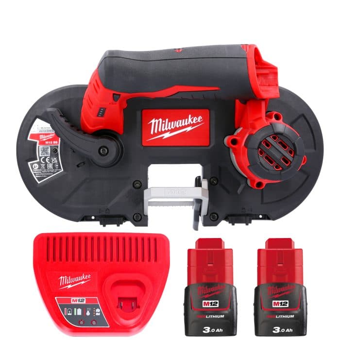 Milwaukee M12BS 12V Sub Compact Cordless Bandsaw With 2 x 3.0Ah Batteries & Charger