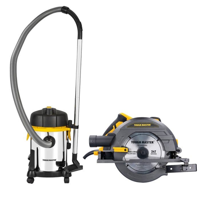 TOUGH MASTER Circular Saw 1400 W 220-240V 185mm with Parallel Guide & Vacuum Cleaner Adaptor + 18L Wet & Dry Vacuum Cleaner