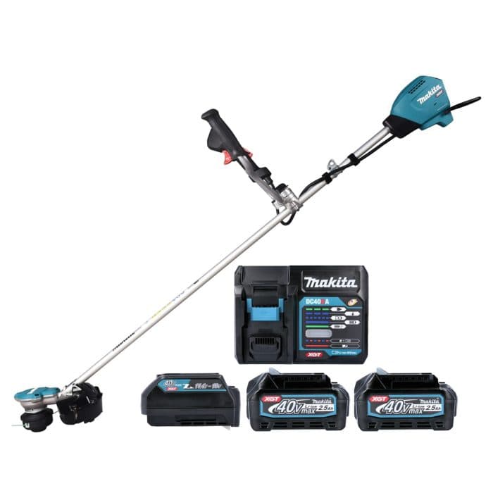 Makita UR002GD201 40v Max XGT Cordless Brushless Brush Cutter With 2 x 2.5Ah Batteries, Charger & Adaptor